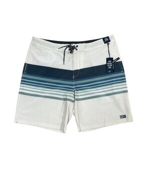 Salty Crew Men’s White Boardshorts with Navy & Teal Stripes